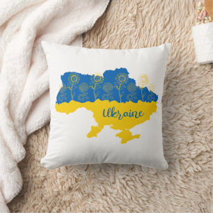 Map of Ukraine with sunflower and Ukrainian flag Cushion