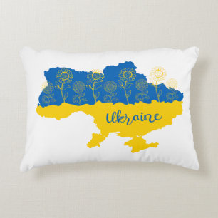 Map of Ukraine with sunflower and Ukrainian flag Decorative Cushion