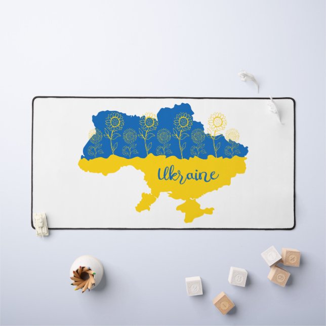 Map of Ukraine with sunflower and Ukrainian flag Desk Mat (Kids Table)