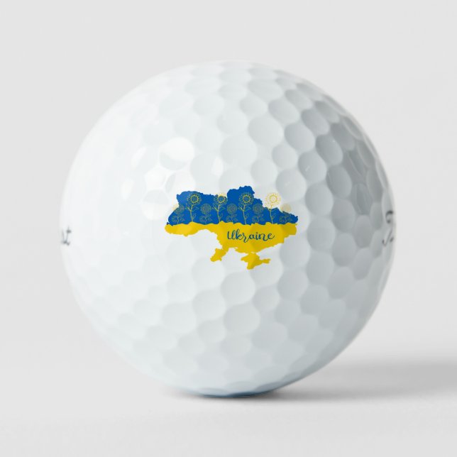 Map of Ukraine with sunflower and Ukrainian flag Golf Balls (Front)