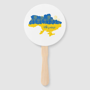 Map of Ukraine with sunflower and Ukrainian flag Hand Fan