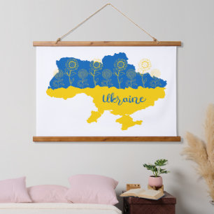 Map of Ukraine with sunflower and Ukrainian flag Hanging Tapestry