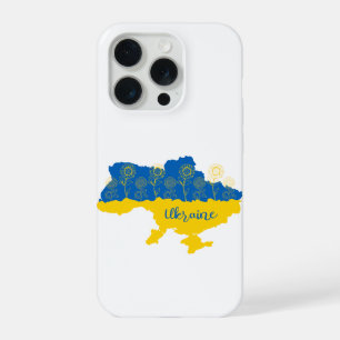 Map of Ukraine with sunflower and Ukrainian flag iPhone 15 Pro Case