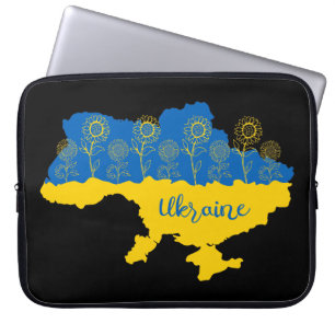 Map of Ukraine with sunflower and Ukrainian flag Laptop Sleeve