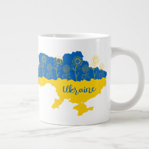 Map of Ukraine with sunflower and Ukrainian flag Large Coffee Mug