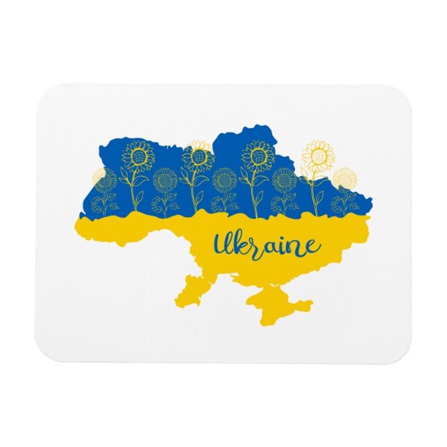 Map of Ukraine with sunflower and Ukrainian flag Magnet (Horizontal)
