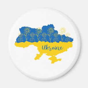 Map of Ukraine with sunflower and Ukrainian flag Magnet