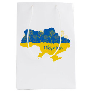 Map of Ukraine with sunflower and Ukrainian flag Medium Gift Bag