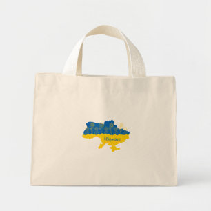 Map of Ukraine with sunflower and Ukrainian flag Mini Tote Bag