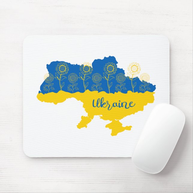 Map of Ukraine with sunflower and Ukrainian flag Mouse Mat (With Mouse)