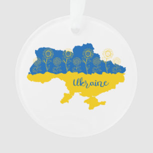 Map of Ukraine with sunflower and Ukrainian flag Ornament