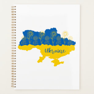 Map of Ukraine with sunflower and Ukrainian flag Planner