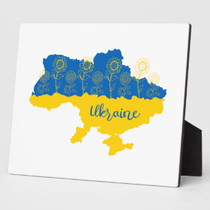 Map of Ukraine with sunflower and Ukrainian flag Plaque