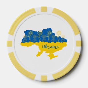 Map of Ukraine with sunflower and Ukrainian flag Poker Chips
