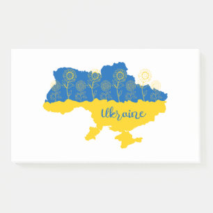 Map of Ukraine with sunflower and Ukrainian flag Post-it Notes