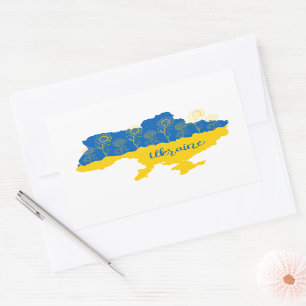 Map of Ukraine with sunflower and Ukrainian flag Rectangular Sticker