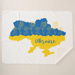 Map of Ukraine with sunflower and Ukrainian flag Sherpa Blanket
