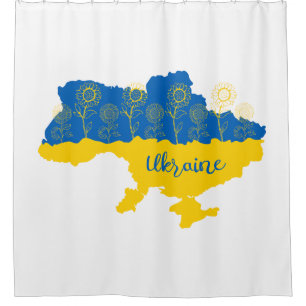 Map of Ukraine with sunflower and Ukrainian flag Shower Curtain