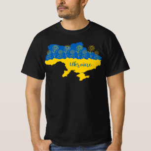 Map of Ukraine with sunflower and Ukrainian flag T-Shirt