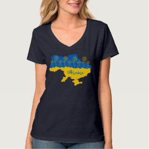 Map of Ukraine with sunflower and Ukrainian flag T-Shirt