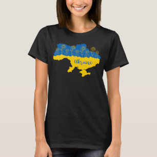 Map of Ukraine with sunflower and Ukrainian flag T-Shirt