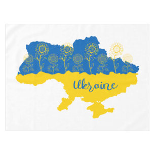 Map of Ukraine with sunflower and Ukrainian flag Tablecloth