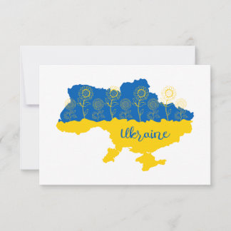 Map of Ukraine with sunflower and Ukrainian flag Thank You Card