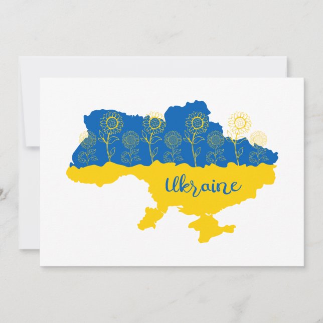 Map of Ukraine with sunflower and Ukrainian flag Thank You Card (Front)