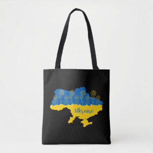Map of Ukraine with sunflower and Ukrainian flag Tote Bag