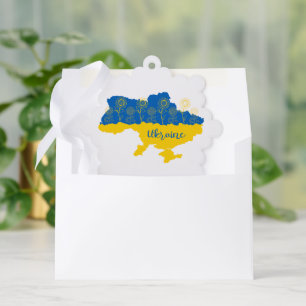 Map of Ukraine with sunflower and Ukrainian flag Tree Decoration Card