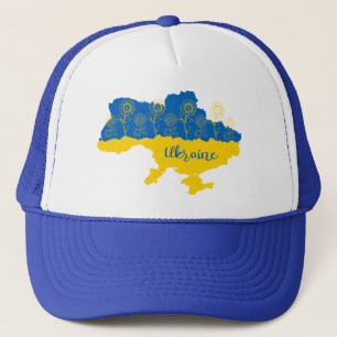 Map of Ukraine with sunflower and Ukrainian flag Trucker Hat