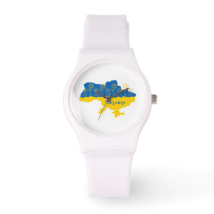 Map of Ukraine with sunflower and Ukrainian flag Watch