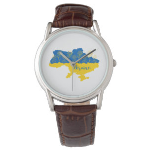 Map of Ukraine with sunflower and Ukrainian flag Watch