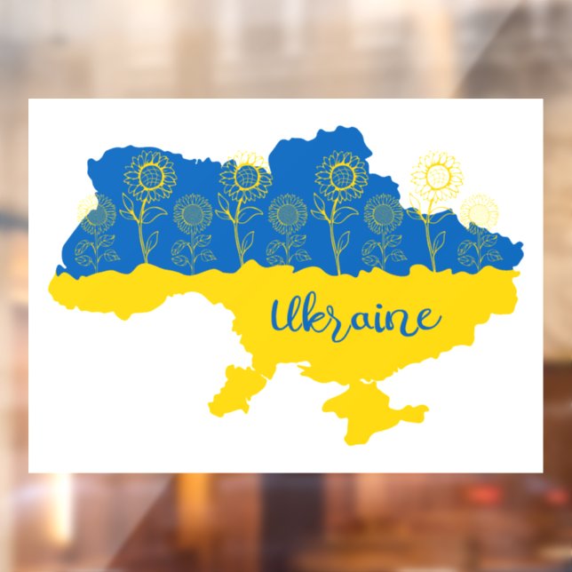 Map of Ukraine with sunflower and Ukrainian flag Window Cling (Sheet 2)