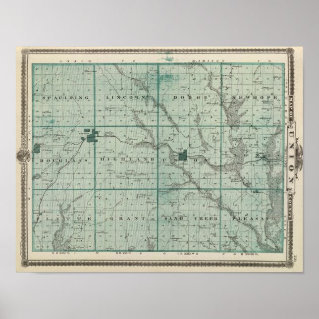 Map of Union County, State of Iowa Poster (Front)