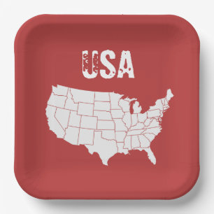 Map of United States colourful Paper Plate