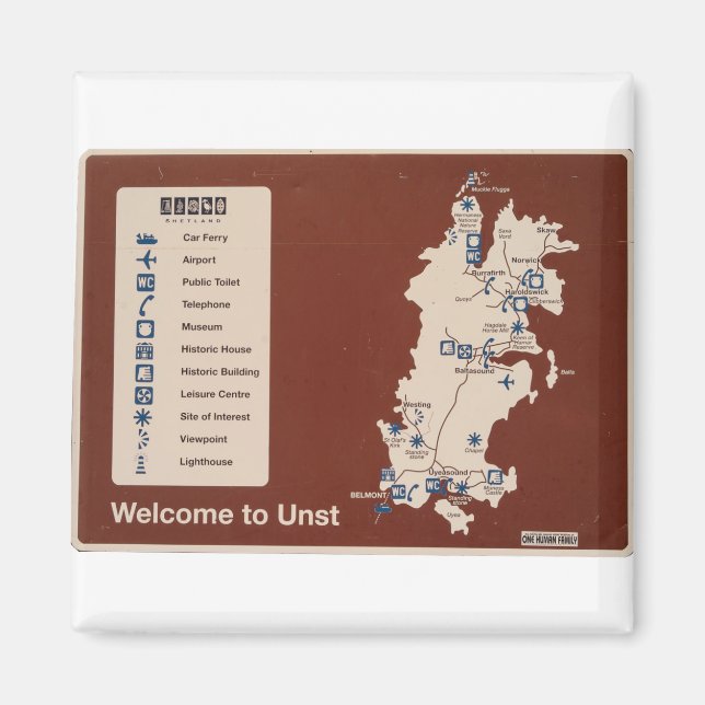 Map of Unst, Shetland Isles Ireland Magnet (Front)