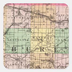 Map of Van Buren County, Michigan Square Sticker