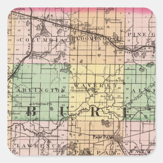 Map of Van Buren County, Michigan Square Sticker (Front)