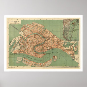 Map of Venice, Italy around 1886 Poster