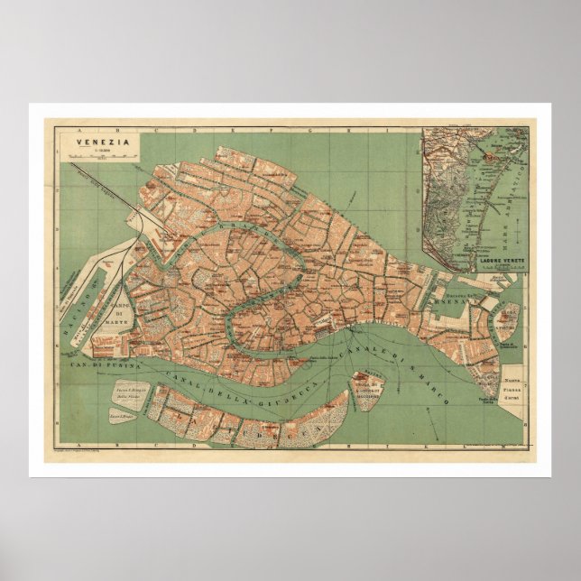 Map of Venice, Italy around 1886 Poster (Front)