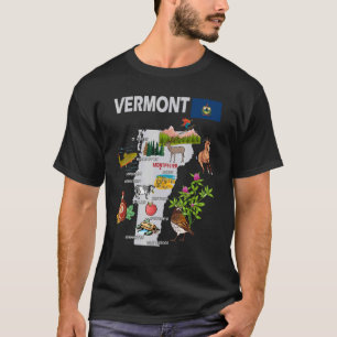 Map Of Vermont State  Landmarks  Major Cities  Fla T-Shirt