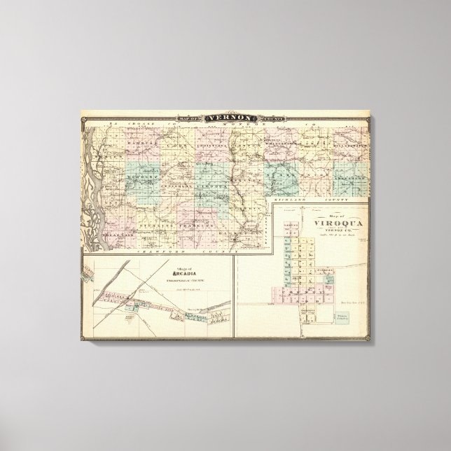 Map of Vernon County, Arcadia and Viroqua Canvas Print (Front)