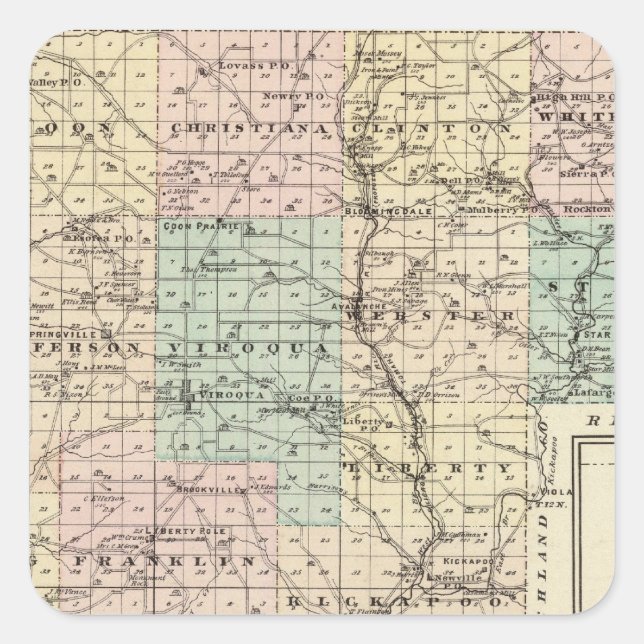 Map of Vernon County, Arcadia and Viroqua Square Sticker (Front)