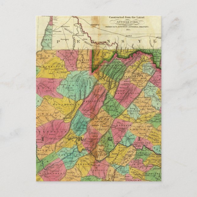 Map of Virginia and Maryland Postcard (Front)