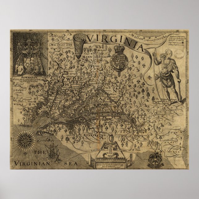 Map of Virginia by John Smith (1624) Poster (Front)