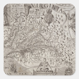 Map of Virginia, discovered and described by Capta Square Sticker
