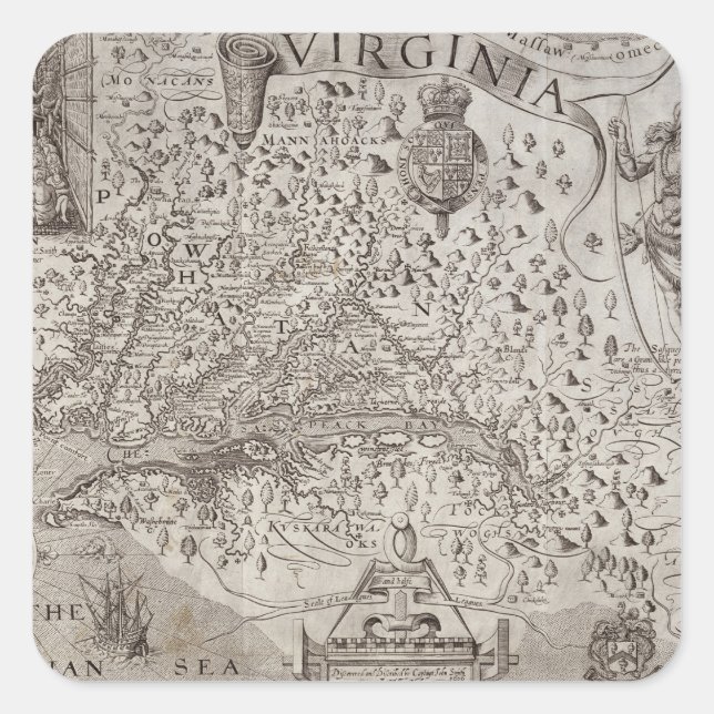 Map of Virginia, discovered and described by Capta Square Sticker (Front)