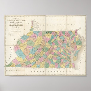 Map of Virginia, Maryland and Delaware Poster