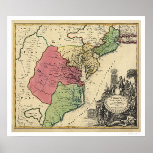 Map of Virginia, Marylandia, and Carolina 1714 Poster